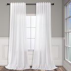 White Curtains 60 Inch Wide for Living Room Extra Large Linen Drapes Semi Sheer - Image 2