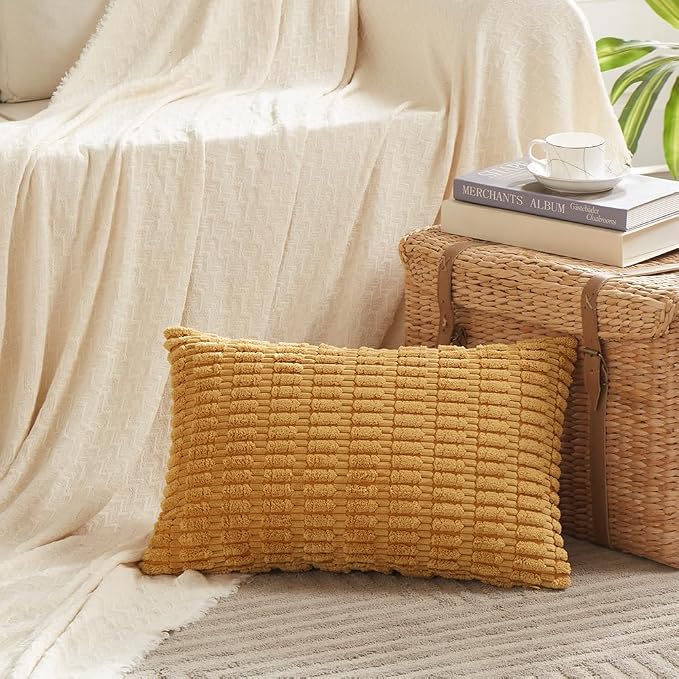 Fancy Homi 4 Packs Mustard Yellow Decorative Throw Pillow Covers 16x24 Inch - Image 2