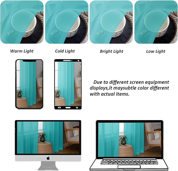 Chyhomenyc Turquoise Sheer Curtains 108 Inches Long - Image 5