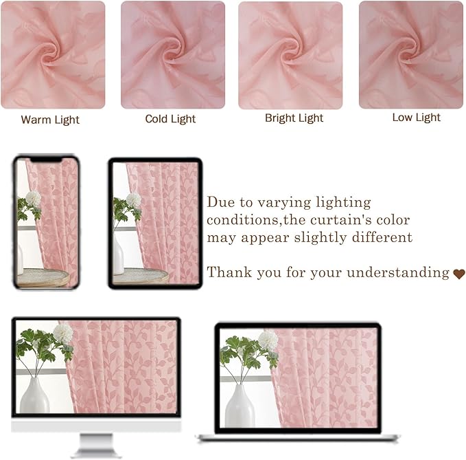Chyhomenyc Blush Pink Sheer Curtains 63 Inch Length 2 Panels Set, Light - Image 3