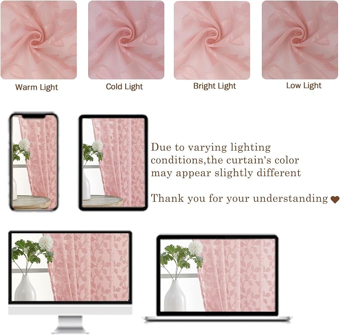 Chyhomenyc Extra Long Blush Pink Sheer Curtains 120 Inch Length 2 Panels Set - Image 3