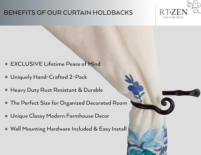 RTZEN Decorative Metal Curtain Tiebacks - Image 2