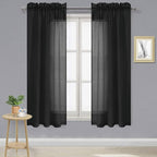 DWCN Black Sheer Curtains Semi Transparent Voile Rod Pocket Curtains by DWCN