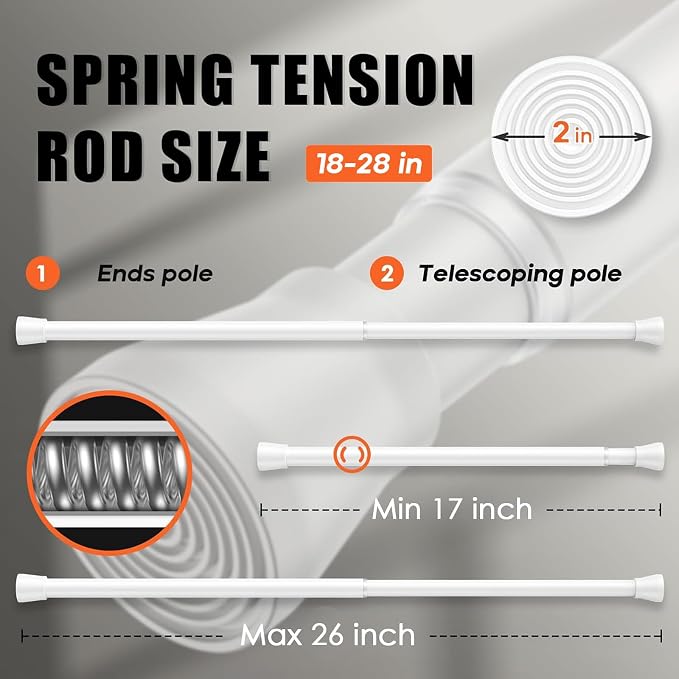 AIZESI White 2pcs Small Tension Rods 17 to 26 Inch, Durable Tension Curtain - Image 3