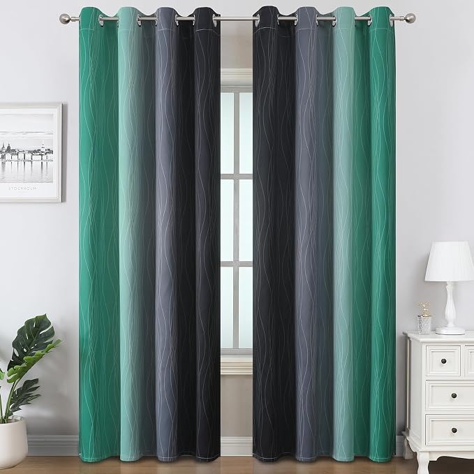 Estelar Textiler Black and Green Ombre Blackout Curtains 84 Inch Length 2 - Image 2
