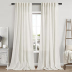 Cream Linen Curtains 96 Inches Long 2 Panels Set Back Tab Rod Pocket Semi Sheer by Nanspring