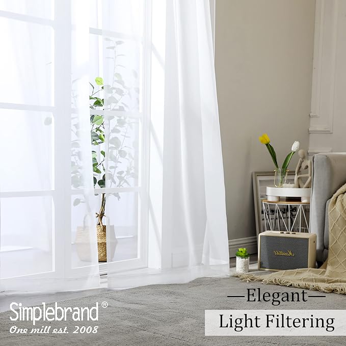 Simplebrand Sheer White Curtains 120 Inches Long, Extra Long Rod Pocket Solid - Image 5