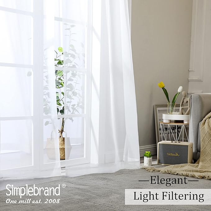 Simplebrand Sheer White Curtains 108 Inches Long, Extra Long Rod Pocket Solid - Image 2