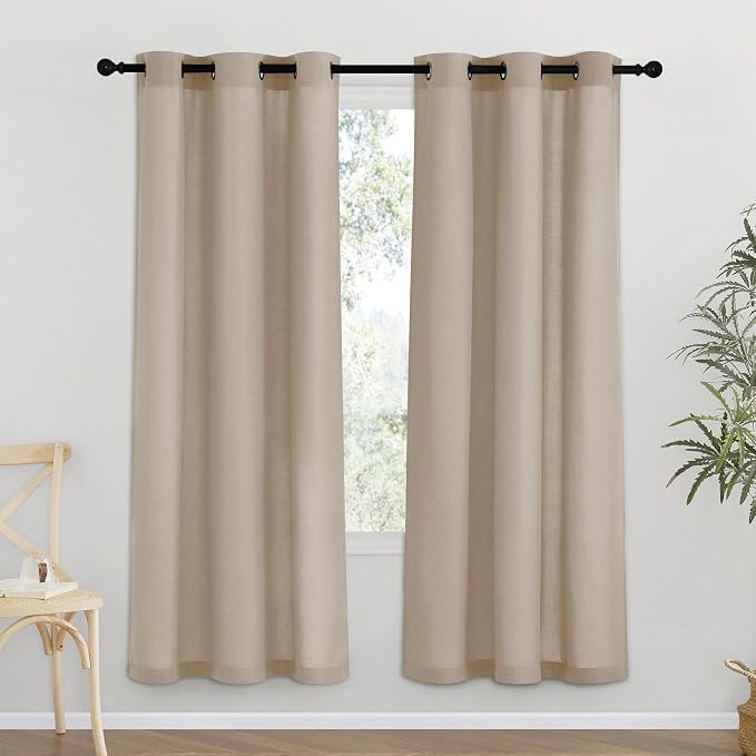 NICETOWN Taupe Thick Linen Curtains 72" Length, Grommet Privacy Window by NICETOWN