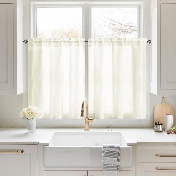HOMEIDEAS Non-See-Through Cream Yellow Privacy Sheer Kitchen Curtains, 30 X 36 by HOMEIDEAS