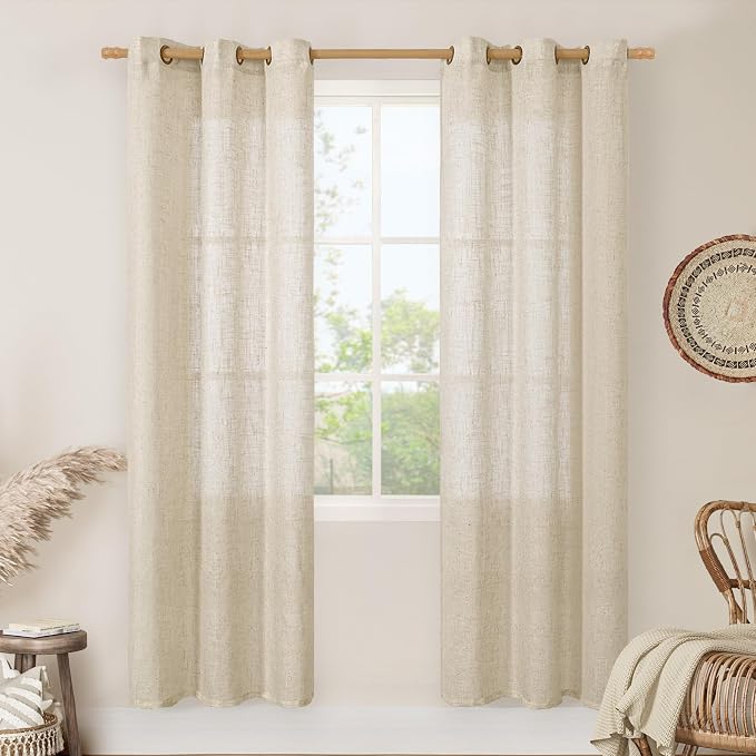 LAMIT Natural Linen Curtains 80 inches Long 2 Panels Set, Bronze Grommet Thick by LAMIT