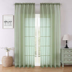 Lecloud Sage Green Sheer Curtains 90 Inches Long 2 Panels, Light Filtering Airy by Lecloud