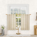 LAMIT Linen Kitchen Curtains 30 Inch Length, Semi Sheer Light Filtering Window by LAMIT