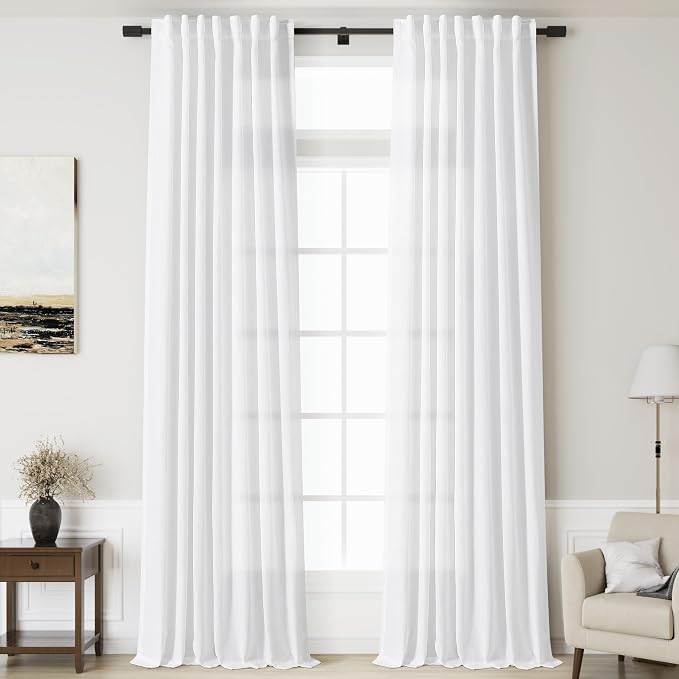 Nanspring Linen White Curtains for Living Room Extra Long Back Tab Light by Nanspring