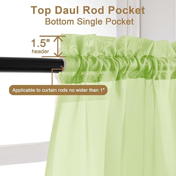 Chyhomenyc Lime Sheer Curtains 30 inch Length 2 Panels, Light Filtering Voile - Image 4