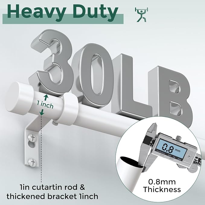 White Curtain Rods for Windows 36 to 176 Inch, Size:36-176 Inch - Image 3