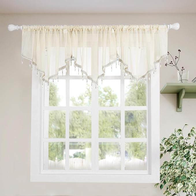 Molaxhome Swag Curtain 51 inch Length Rod Pocket Scalloped Curtain Valance by Molaxhome