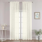 Chyhomenyc Ivory Sheer Curtains 96 Inch Length 2 Panels Set, Light Filtering by Chyhomenyc