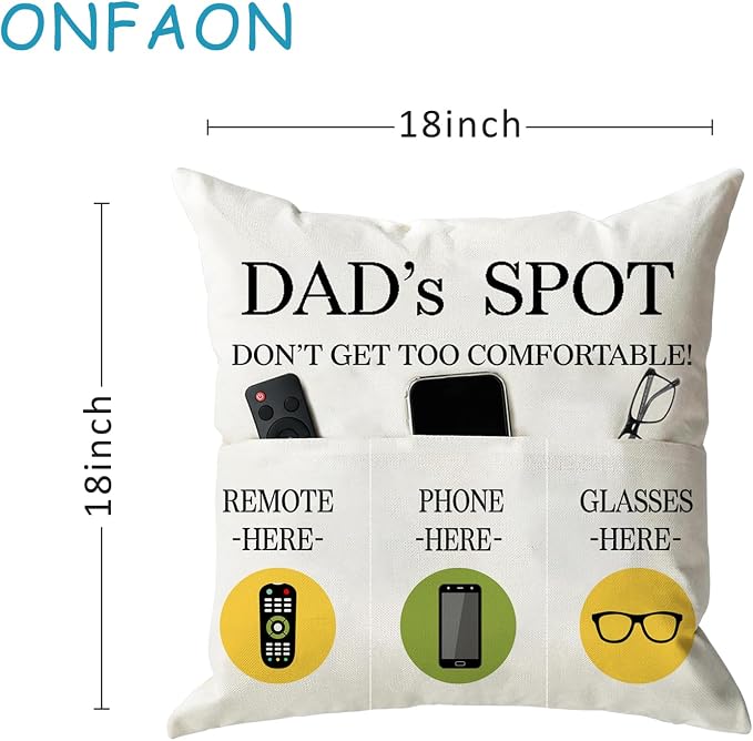 ONFAON Father's Day Throw Pillow Case, Dad's Spot Throw Pillow Covers 18 x 18 - Image 3