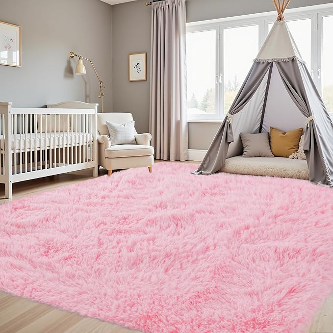 5x7 Area Rugs for Living Room Rug: Soft Fluffy Shag Light Pink Rugs for Bedroom - Image 9