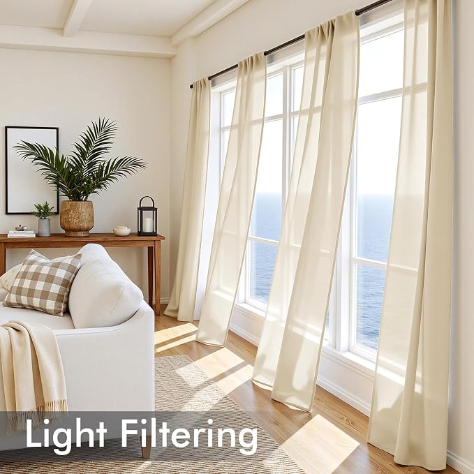 MIULEE Cream Sheer Curtains 72 Inches Long, 4 Panels Set, Light Filtering Rod - Image 4