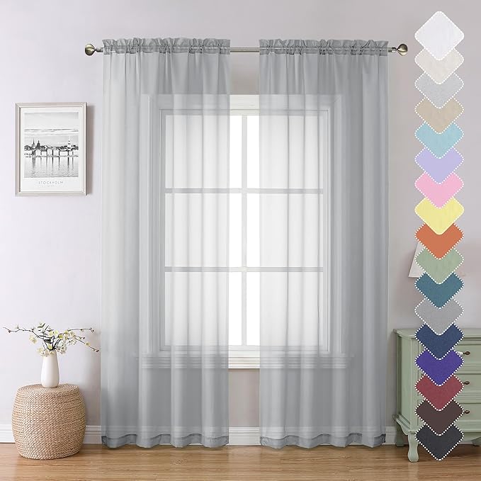 Lecloud Light Grey Sheer Curtains 84 Inch Length 2 Panels, Balance Light & by Lecloud