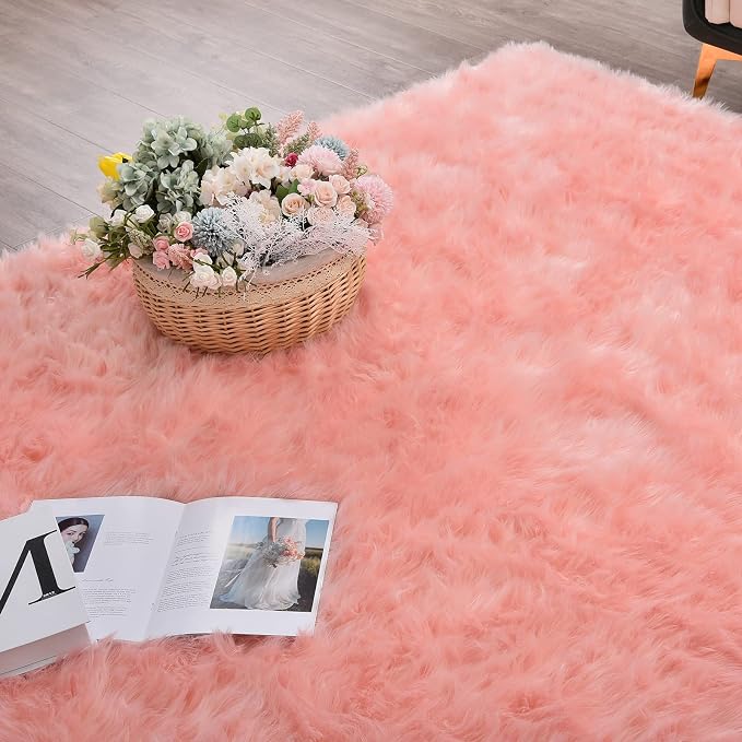 ORINOVA Pink Faux Sheepskin Fluffy Fur Rugs - Image 6