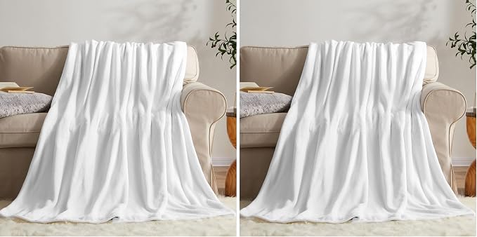KMUSET Fleece Blanket Throw Size White Lightweight Super Soft Cozy Luxury Bed by COZYBLANKETHappyHomeLife
