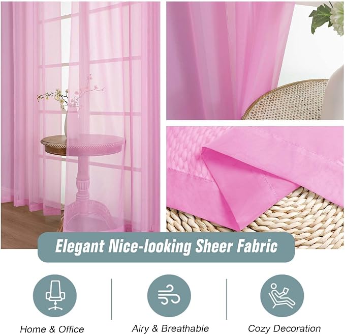 Light Pink Sheer Curtains 84 Inches Long 2 Panels, Elegant Airy Transparent - Image 4