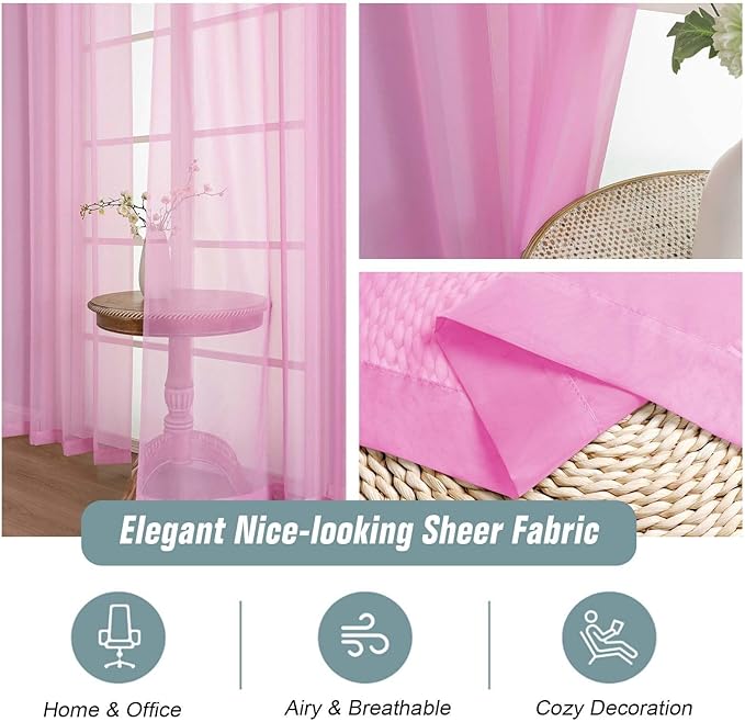 Light Pink Sheer Curtains 90 Inches Long 2 Panels, Light Filtering Solid Sheer - Image 4