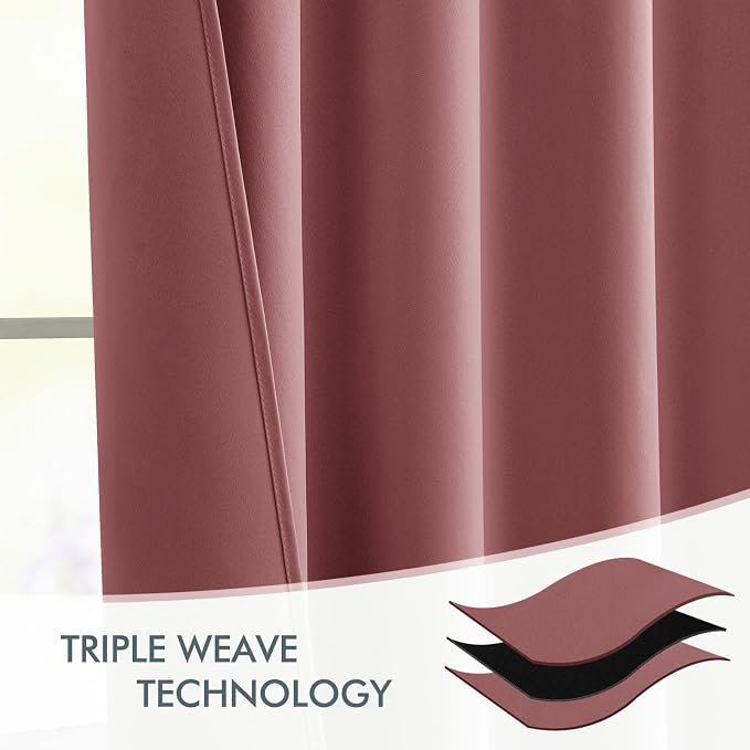 MIULEE Dusty Rose Back Tab Blackout Curtains 102 Inch Long 2 Panels Set - Image 7