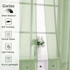 Gwine Light Green Sheer Curtains 90 Inches Long 2 Panels Set, Light Filtering - Image 2