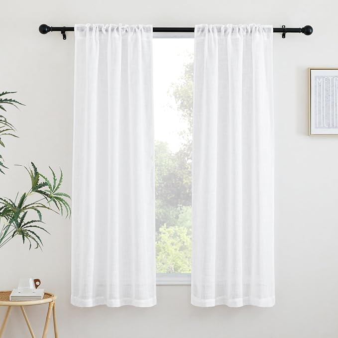 NICETOWN White Bedroom Curtains 63 inches Long, Rod Pocket & Back Tab Faux - Image 3