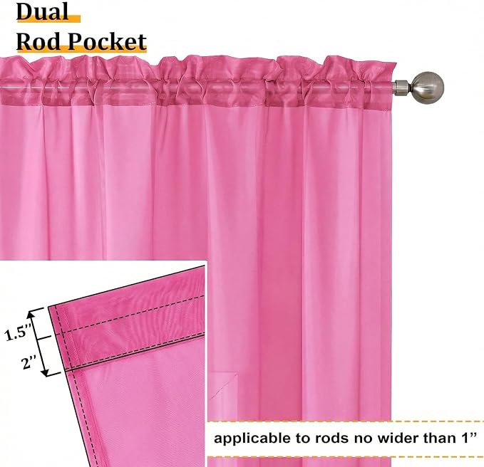 Aiyufeng Hot Pink Sheer Curtains 84 Inches Long 2 Panels Set - Image 3