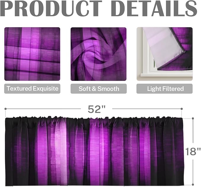 Emvency 2 Pack Valances Window Treatments, 52x18 Inch Rod Pocket Valances - Image 3