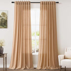 Extra Long Camel Linen Curtains 2 Panels 102 Inches Long by Nanspring