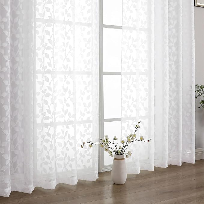 Chyhomenyc White Sheer Curtains 96 Inch Length 2 Panels Set, Light Filtering by Chyhomenyc