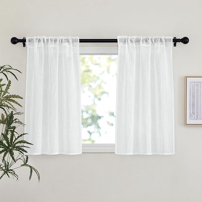 NICETOWN White Semi Sheer Linen Kitchen Curtains 36 inch Length, Rod Pocket & - Image 2