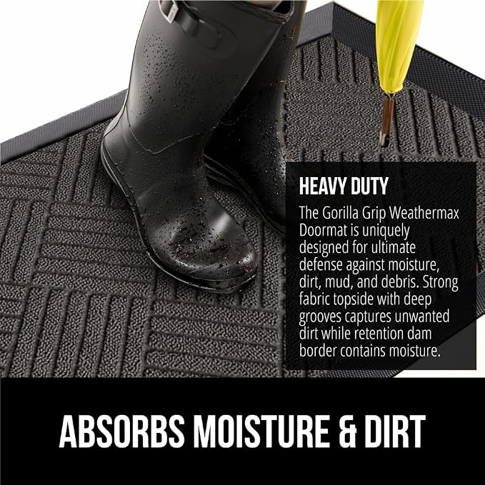 GORILLA GRIP 100% Waterproof All-Season WeatherMAX Doormat US Designed Natural - Image 4