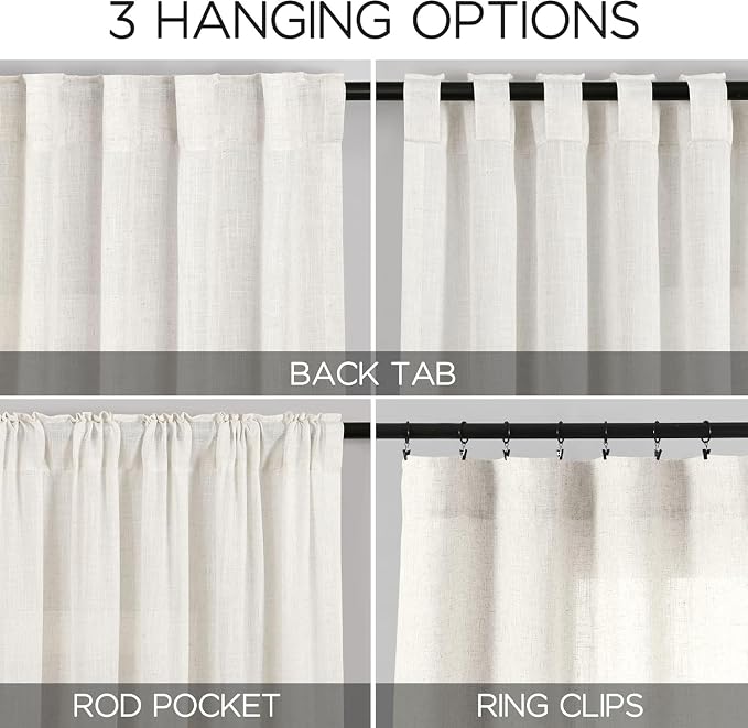 Nanspring Extra Long Beige White Curtains 108 Inch Length 2 Panels Set - Image 2