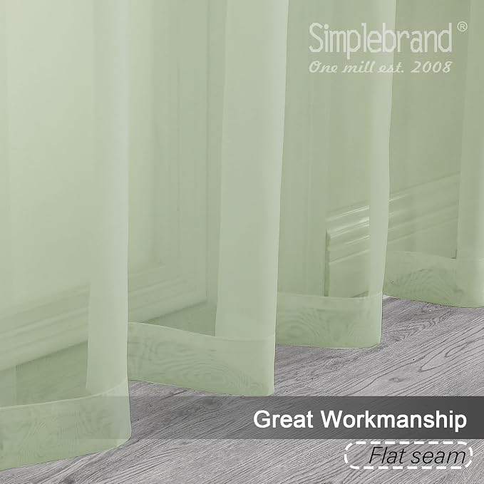 Simplebrand Light Green Sheer Curtains 63 Inch Length 2 Panels, Rod Pocket - Image 3