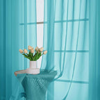Lecloud Turquoise Sheer Curtains 63 Inch Length 2 Panels, Voile Light Filtering - Image 8