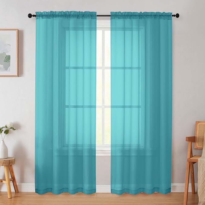 Turquoise Sheer Curtain for Bedroom Living Room 78 Inches Long 2 Panels Set by WelvetBLK