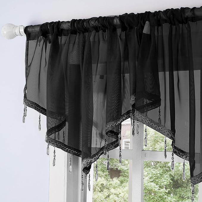 Molaxhome Swag Curtain 51 inch Length Rod Pocket Scalloped Curtain Valance - Image 2