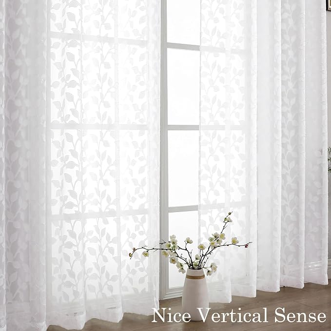 Chyhomenyc White Sheer Curtains 90 Inch Length 2 Panels Set, Light Filtering - Image 9