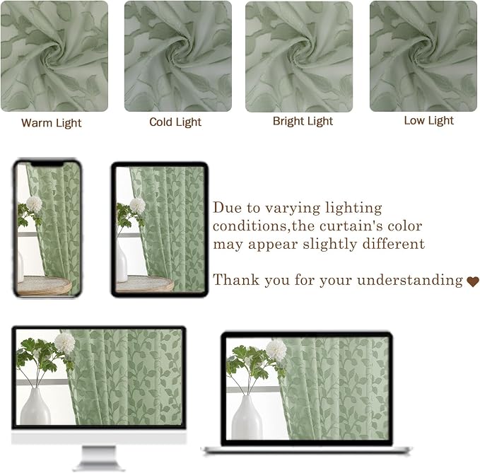 Chyhomenyc Sage Green Sheer Curtains 84 Inch Length 2 Panels Set, Light - Image 3