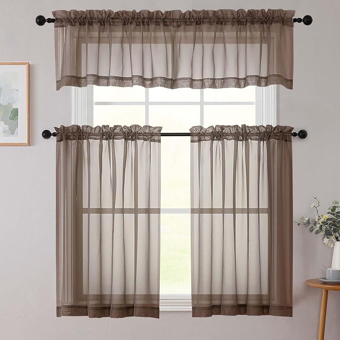 Chocolate Kitchen Curtains 30 Inch Length Tier 2 PCS, Solid Soft Airy Half - Image 8