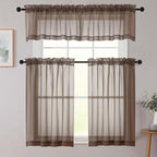 Chocolate Kitchen Curtains 30 Inch Length Tier 2 PCS, Solid Soft Airy Half - Image 8