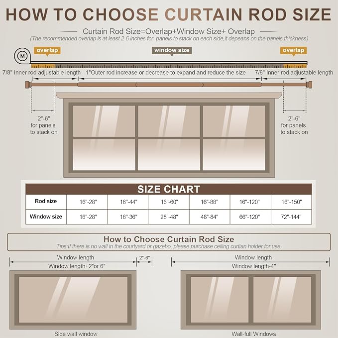 Lootkell Gold Curtain Rods for Windows 66 to 120 Adjustable Modern Curtain Rod - Image 8