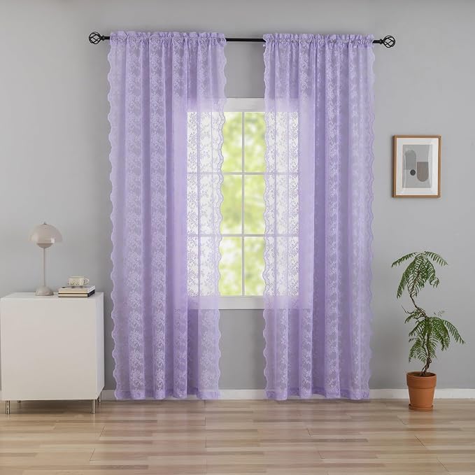 YJ YANJUN Vintage Lace Curtains 96 Inches Long-Victorian Floral Pattern - Image 2